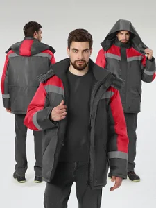 Куртка зимняя Лигор СОП (тк.OxLine,90), т.серый/красный