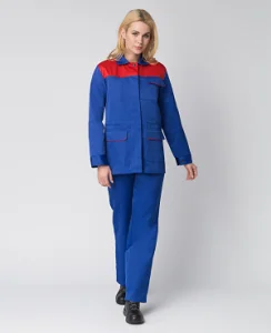 Костюм женский Кос_004 (тк.Смесовая,210) брюки, васильковый/красный
