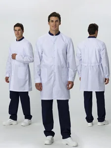 Халат мужской MedLine Марк (тк.Смесовая,120), белый/т.синий
